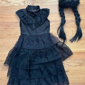 Wednesday Addams Black Organza Taffeta Dress Costume with Belt & Black Wig - 5/6
